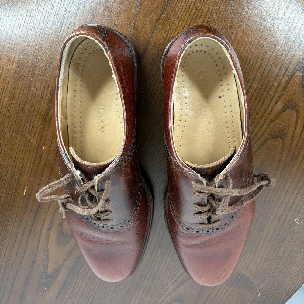 Cole Haan Shoes Men's 8D Brown Pebble Leather Brogue Derby Oxford Saddleback USA